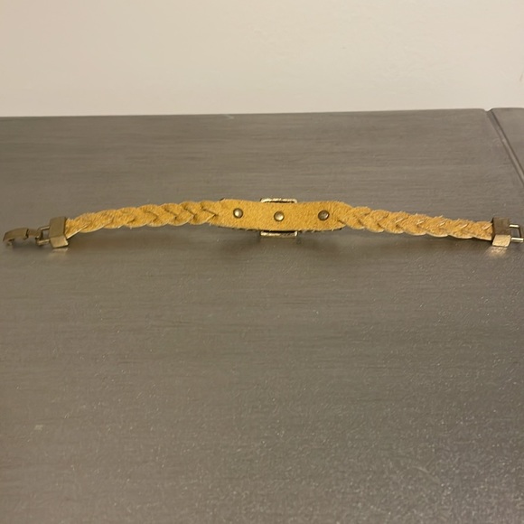 Lia Sophia “Confidant” Yellow Braided Leather Matte Gold Wrap Bracelet NEW - Picture 3 of 3